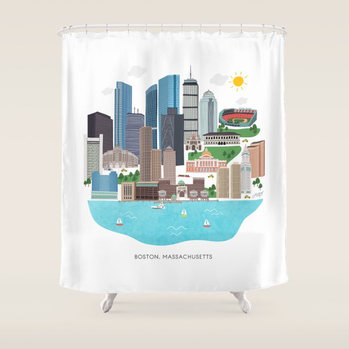 Boston Skyline Illustration Shower Curtain Gallery Image 1