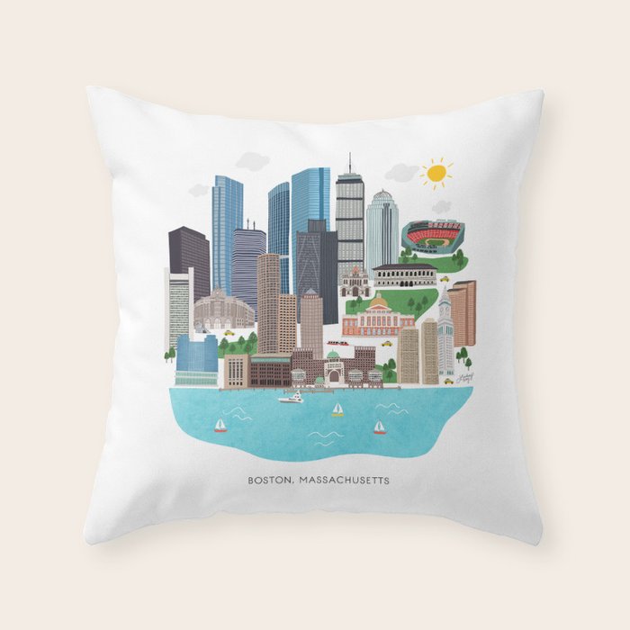 Boston Skyline Illustration Throw Pillow Gallery Image 6