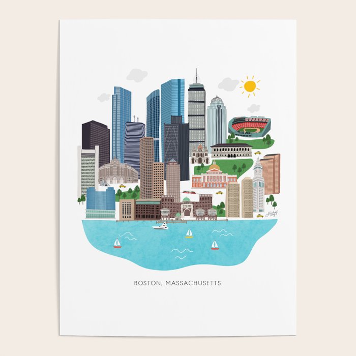 Boston Skyline Illustration Poster Gallery Image 4