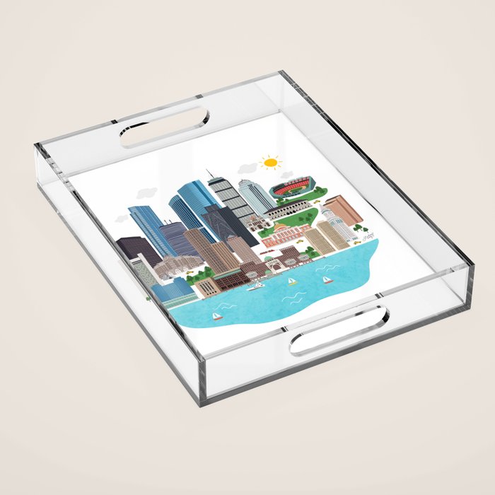 Boston Skyline Illustration Acrylic Tray Gallery Image 1