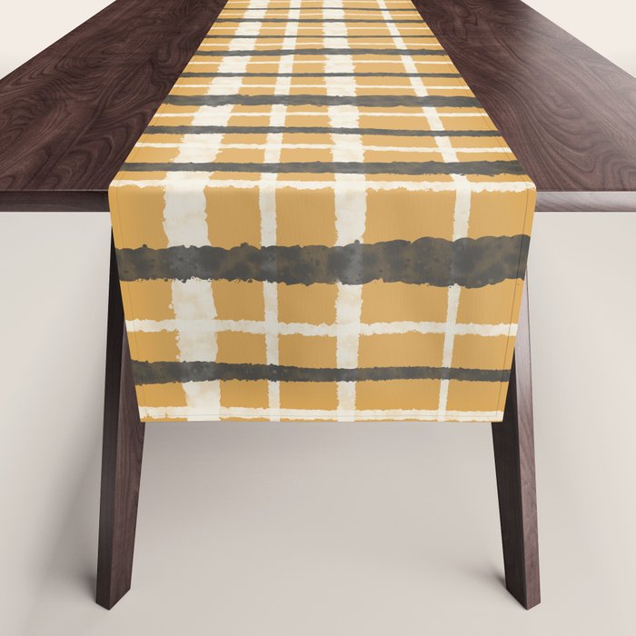 Hygge Striped Plaid Charcoal Mustard Gold Pattern  Table Runner Gallery Image 1