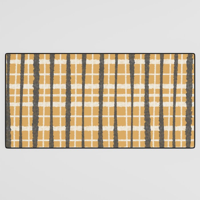 Hygge Striped Plaid Charcoal Mustard Gold Pattern  Desk Mat Gallery Image 3