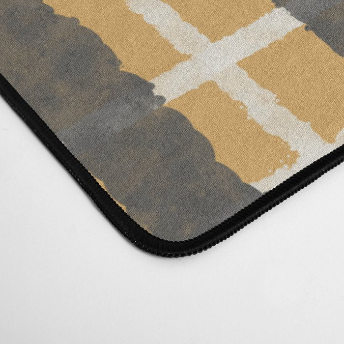 Hygge Striped Plaid Charcoal Mustard Gold Pattern  Desk Mat Gallery Image 4