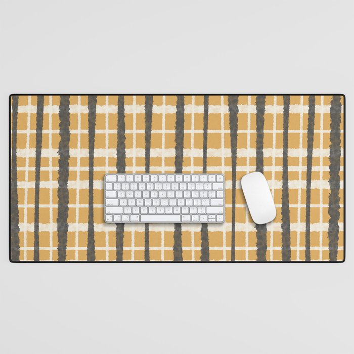 Hygge Striped Plaid Charcoal Mustard Gold Pattern  Desk Mat Gallery Image 1