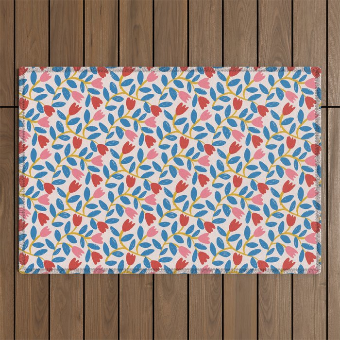 Simple Floral - Blue, Pink and Red Outdoor Rug Gallery Image 1
