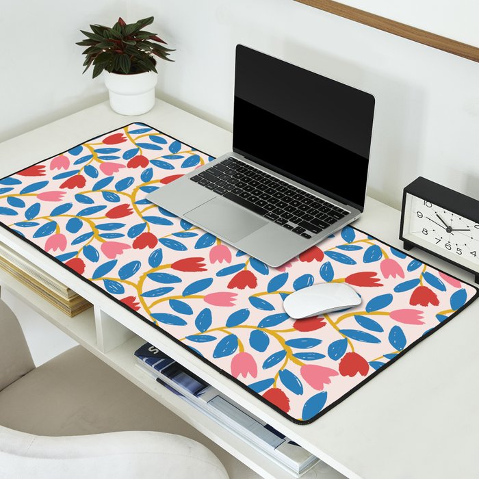 Simple Floral - Blue, Pink and Red Desk Mat Gallery Image 2