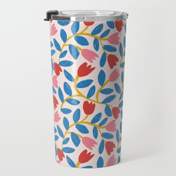 Simple Floral - Blue, Pink and Red Travel Mug Gallery Image 3