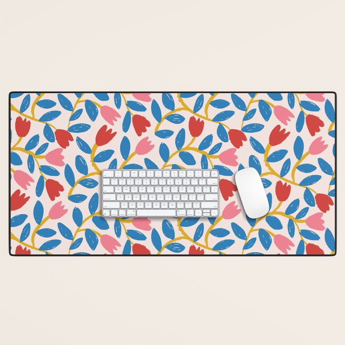 Simple Floral - Blue, Pink and Red Desk Mat Gallery Image 1