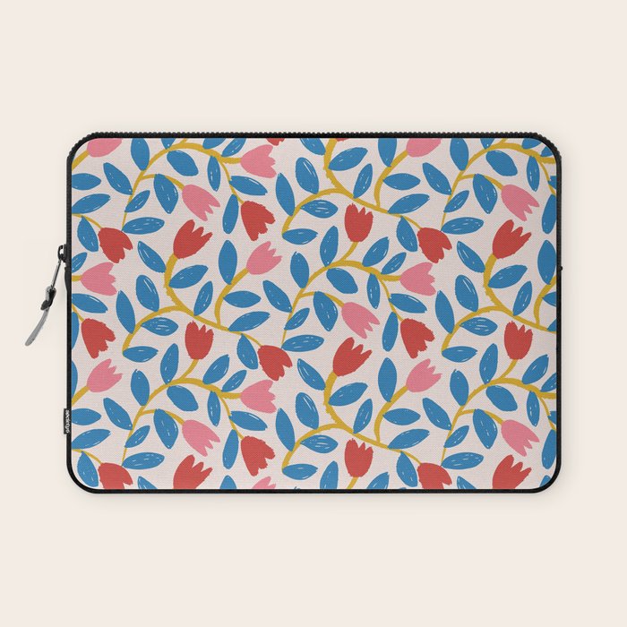 Simple Floral - Blue, Pink and Red Laptop Sleeve Gallery Image 1