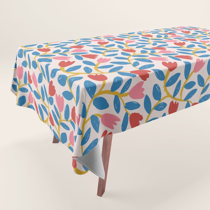 Simple Floral - Blue, Pink and Red Tablecloth Gallery Image 1