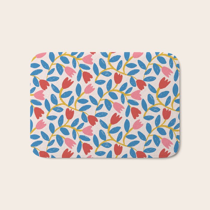 Simple Floral - Blue, Pink and Red Bath Mat Gallery Image 1