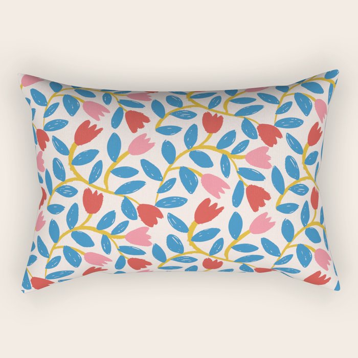 Simple Floral - Blue, Pink and Red Rectangular Pillow Gallery Image 2