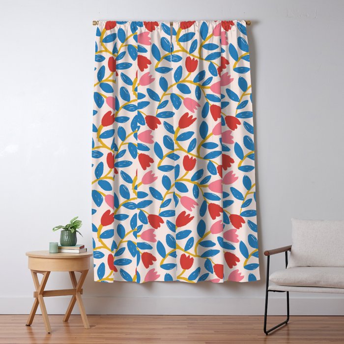 Simple Floral - Blue, Pink and Red Window Curtain Gallery Image 5