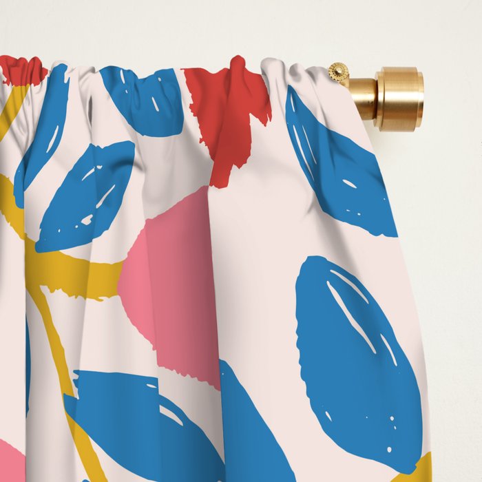 Simple Floral - Blue, Pink and Red Window Curtain Gallery Image 2