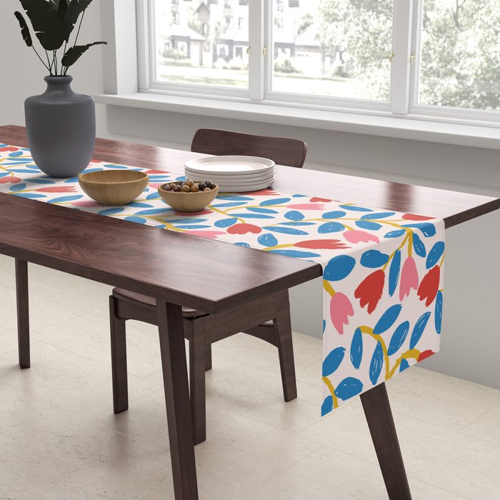 Simple Floral - Blue, Pink and Red Table Runner Gallery Image 2