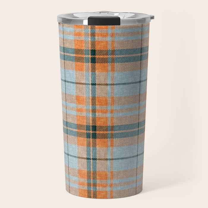 fall plaid - orange and blue Travel Mug Gallery Image 1