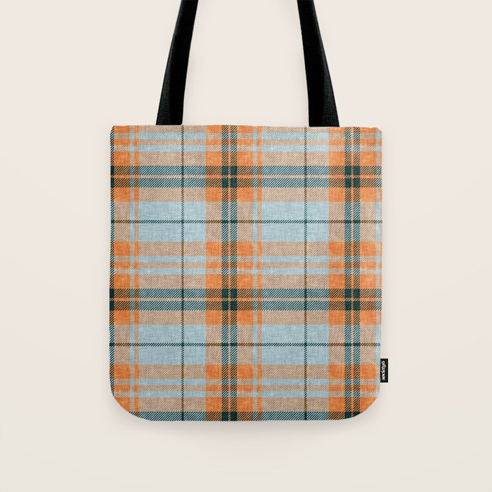 fall plaid - orange and blue Tote Bag Gallery Image 1