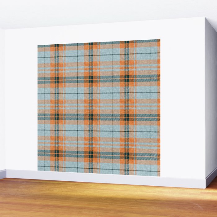 fall plaid - orange and blue Wall Mural Gallery Image 2