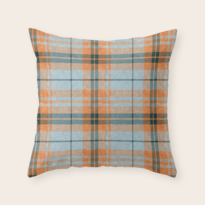 fall plaid - orange and blue Throw Pillow Gallery Image 1