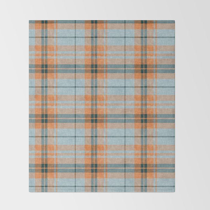 fall plaid - orange and blue Throw Blanket Gallery Image 2