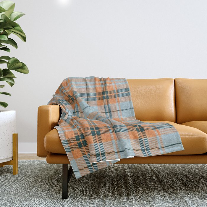 fall plaid - orange and blue Throw Blanket Gallery Image 1