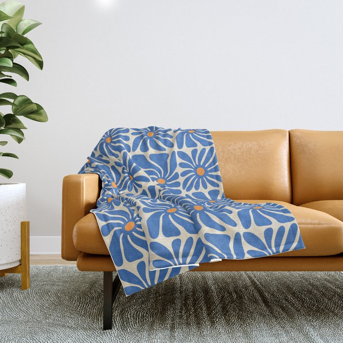 Vintage blue flower art pattern Throw Blanket Gallery Image 1