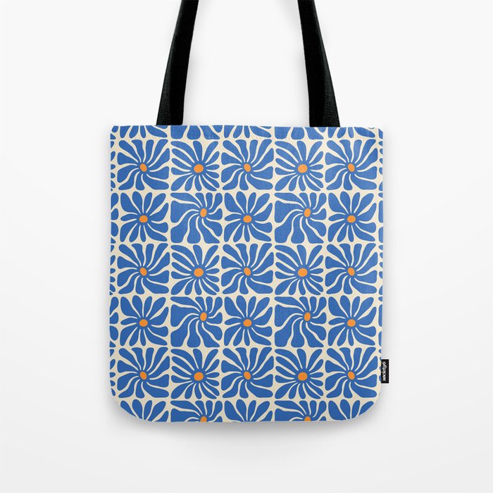 Vintage blue flower art pattern Tote Bag Gallery Image 1