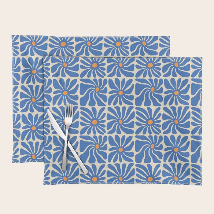 Vintage blue flower art pattern Placemat Gallery Image 1