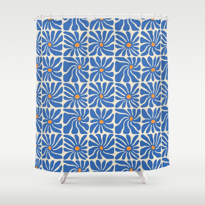 Vintage blue flower art pattern Shower Curtain