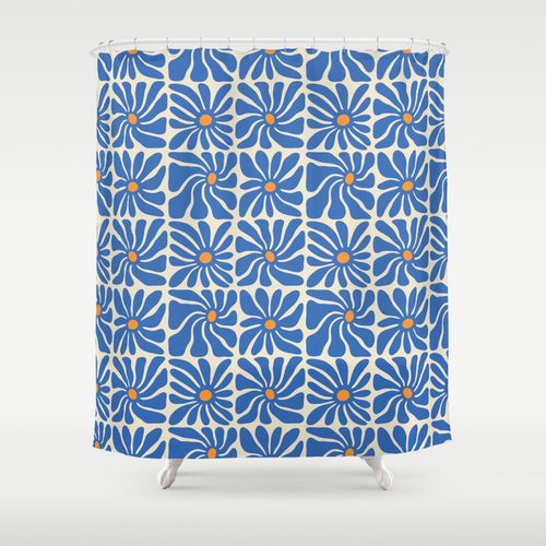 Vintage Blue Flower Art Pattern Shower Curtain