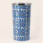 Vintage blue flower art pattern Travel Mug Gallery Image 1
