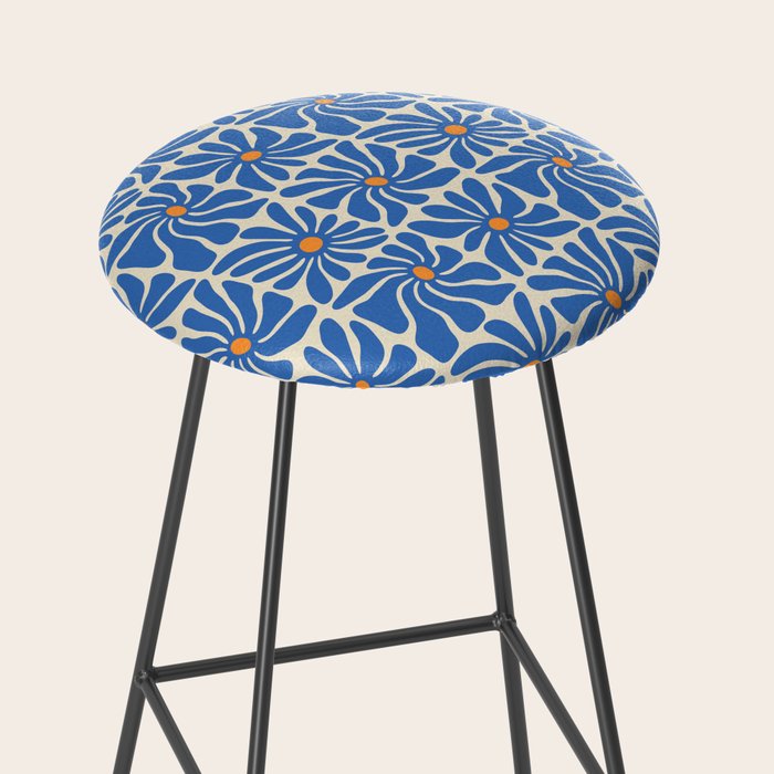 Vintage blue flower art pattern Stool Gallery Image 2