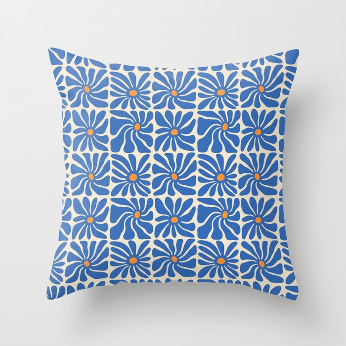 Vintage blue flower art pattern Throw Pillow Gallery Image 6