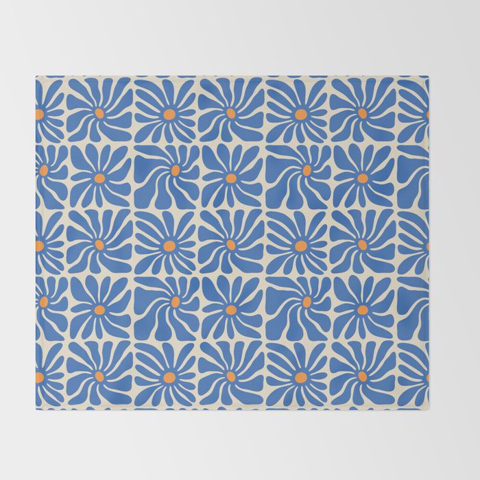 Vintage blue flower art pattern Throw Blanket Gallery Image 2
