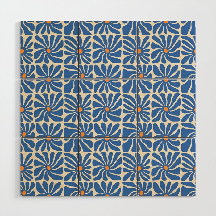 Vintage blue flower art pattern Wood Wall Art Gallery Image 1