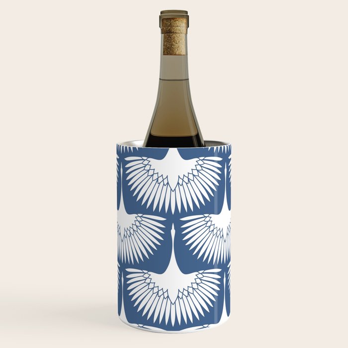 Japanese Crane Ornate Art Deco Powder Blue Pattern  Wine Chiller Gallery Image 1
