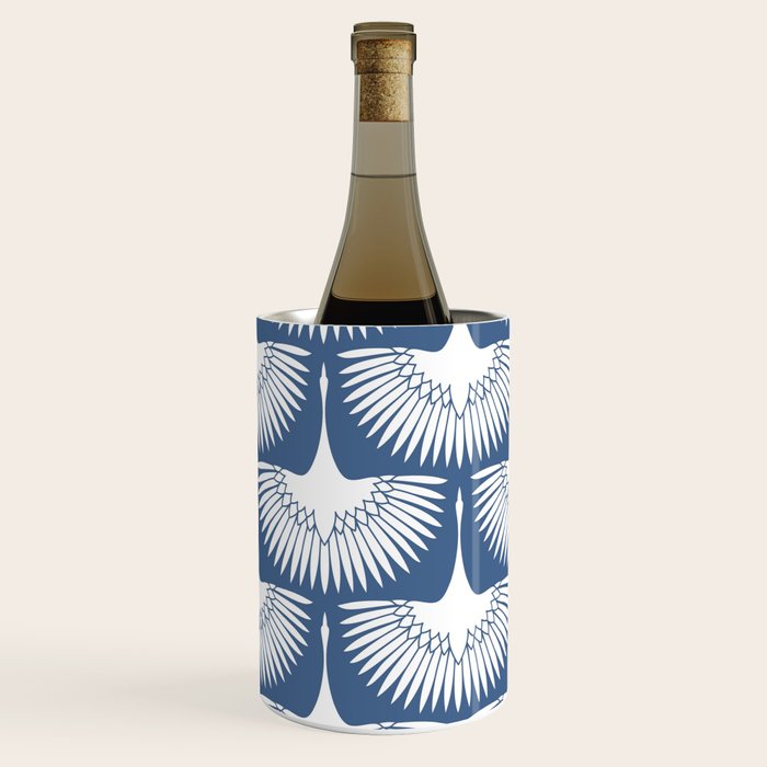 Japanese Crane Ornate Art Deco Powder Blue Pattern  Wine Chiller Gallery Image 3
