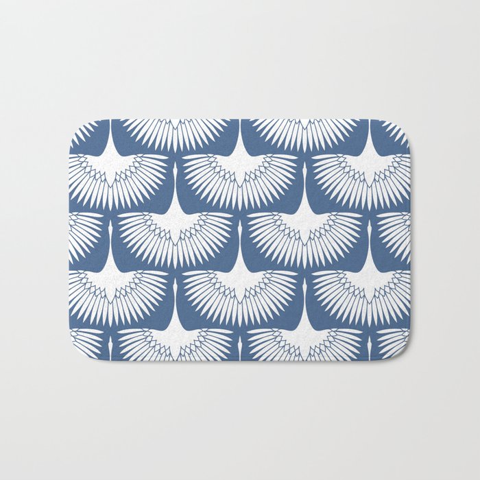 Japanese Crane Ornate Art Deco Powder Blue Pattern  Bath Mat Gallery Image 1