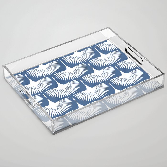 Japanese Crane Ornate Art Deco Powder Blue Pattern  Acrylic Tray Gallery Image 1