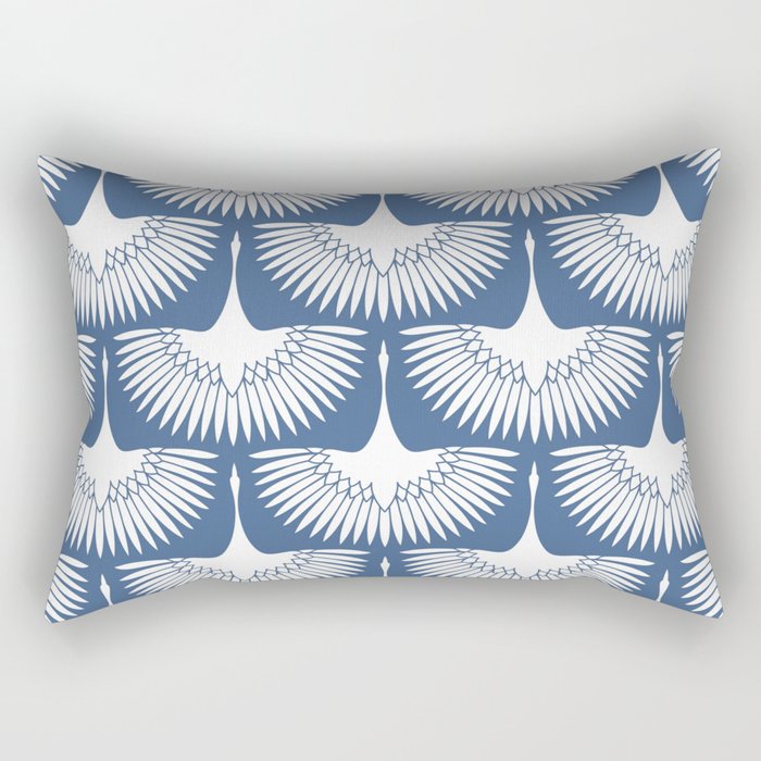 Japanese Crane Ornate Art Deco Powder Blue Pattern  Rectangular Pillow Gallery Image 1