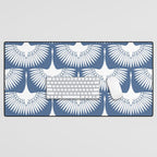 Japanese Crane Ornate Art Deco Powder Blue Pattern  Desk Mat Gallery Image 1