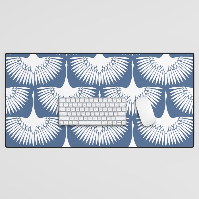 Japanese Crane Ornate Art Deco Powder Blue Pattern  Desk Mat Gallery Image 1