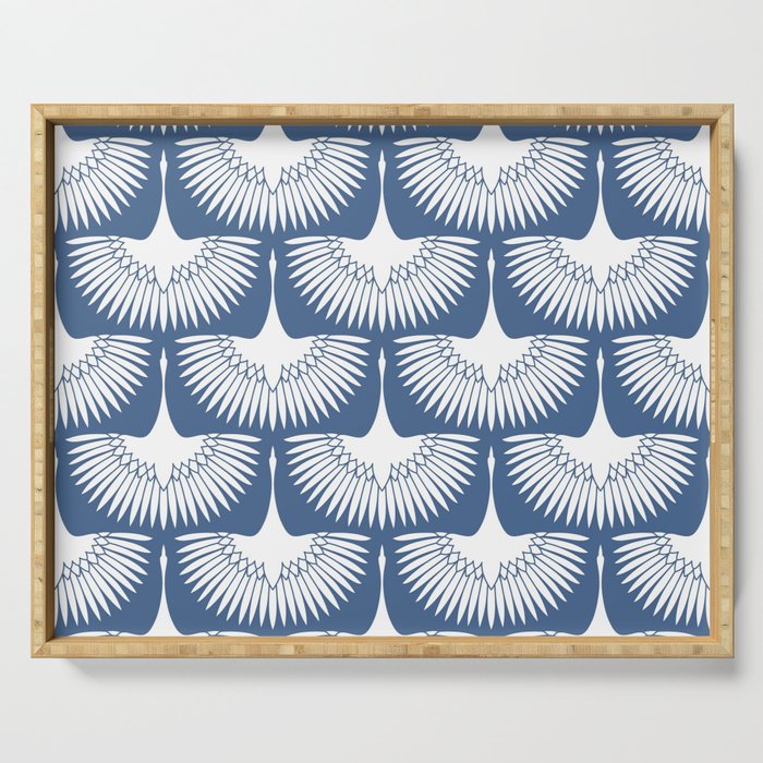 Japanese Crane Ornate Art Deco Powder Blue Pattern  Serving Tray Gallery Image 1