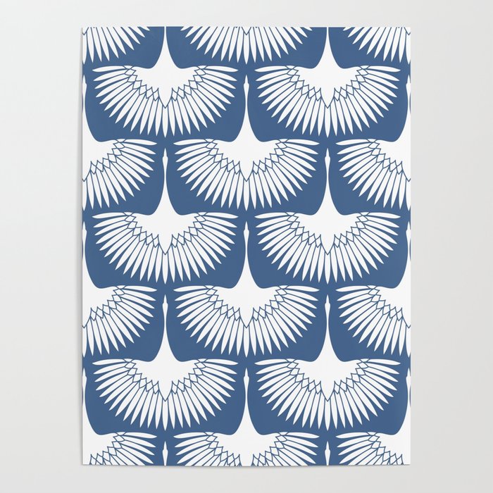 Japanese Crane Ornate Art Deco Powder Blue Pattern  Poster Gallery Image 1
