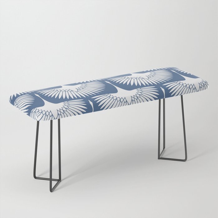 Japanese Crane Ornate Art Deco Powder Blue Pattern  Bench Gallery Image 1