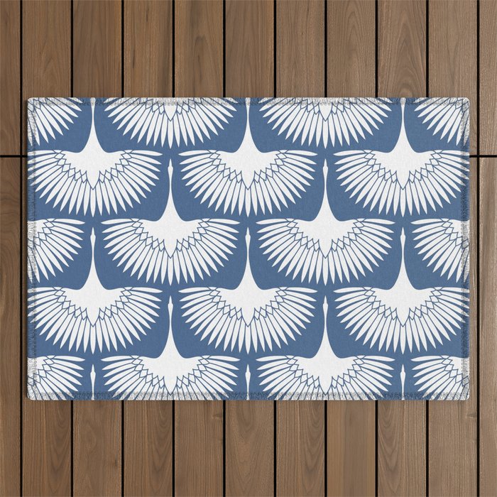 Japanese Crane Ornate Art Deco Powder Blue Pattern  Outdoor Rug Gallery Image 1