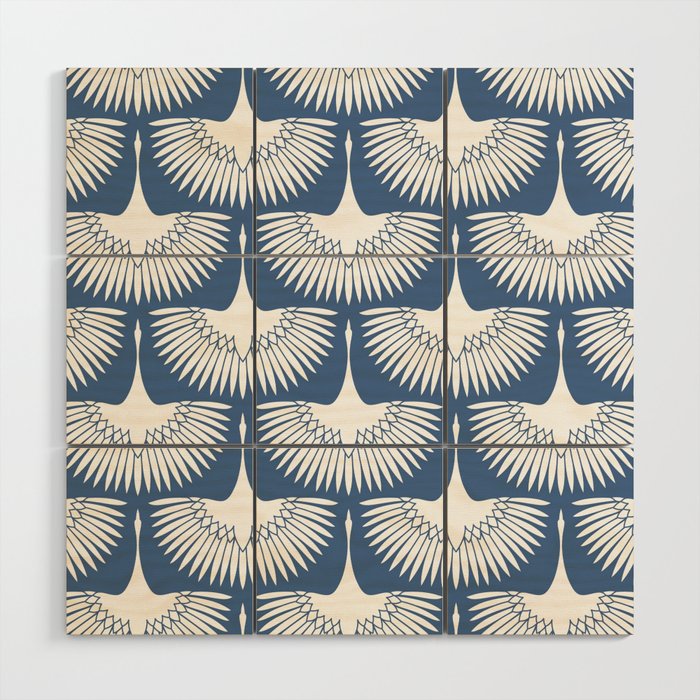 Japanese Crane Ornate Art Deco Powder Blue Pattern  Wood Wall Art Gallery Image 1