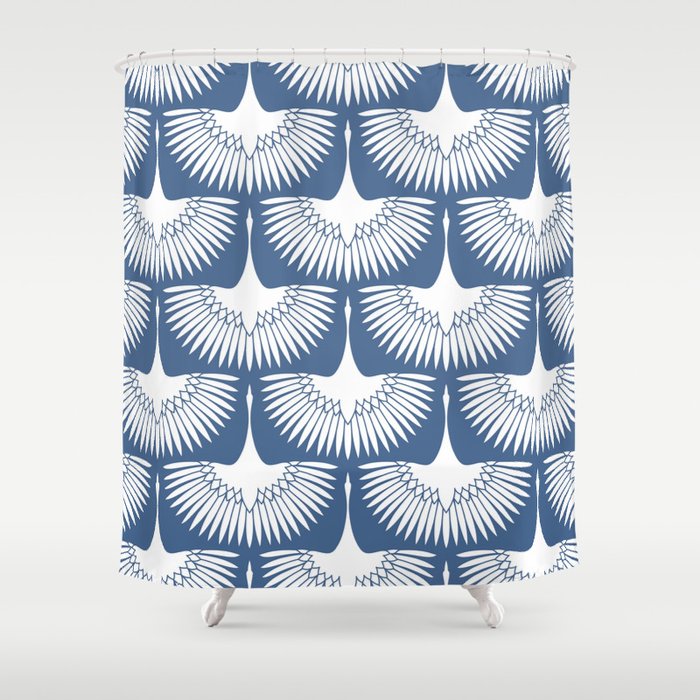 Japanese Crane Ornate Art Deco Powder Blue Pattern  Shower Curtain Gallery Image 1