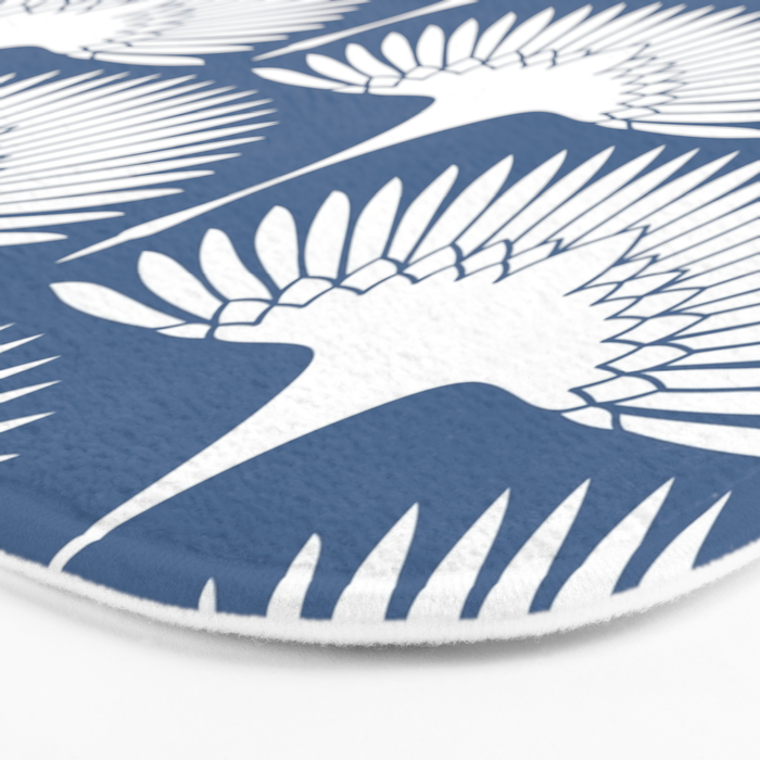 Japanese Crane Ornate Art Deco Powder Blue Pattern  Bath Mat Gallery Image 3