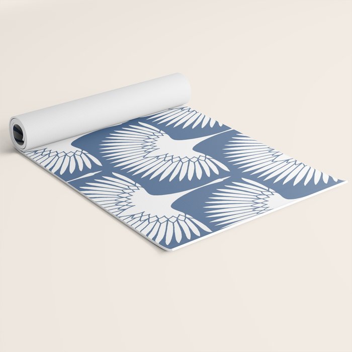 Japanese Crane Ornate Art Deco Powder Blue Pattern  Yoga Mat Gallery Image 2